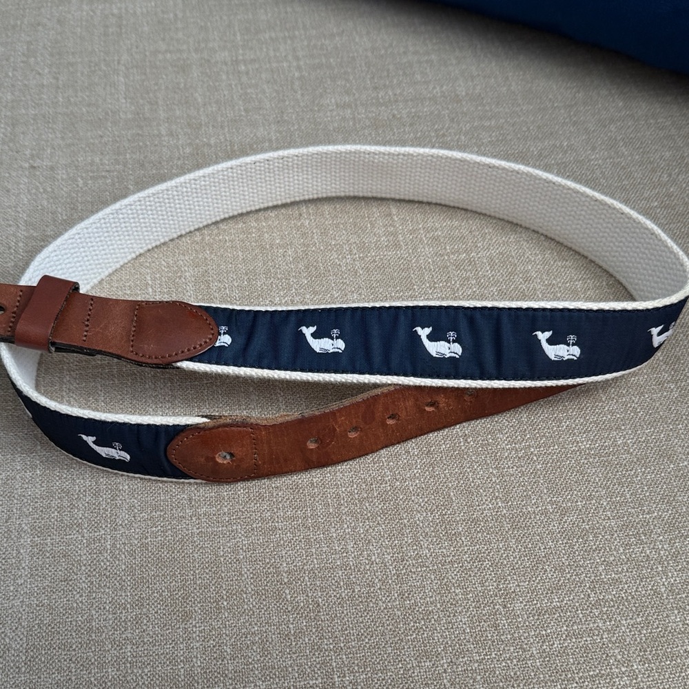 Leather Nan Ltd. Preppy Navy and White Whale Belt size 32